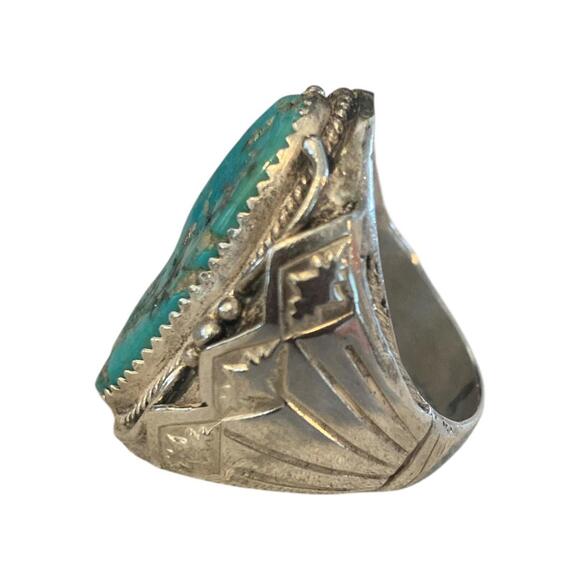 Native American Navajo Richard Begay Sterling Silver Turquoise Ring 10.25 - Picture 3 of 14